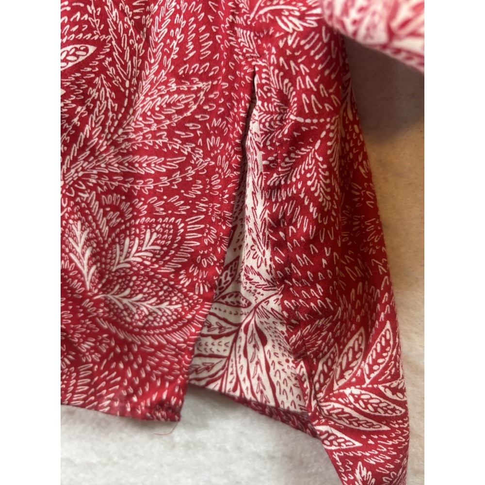 Foxcroft Women's 22 Button Up Red Floral Print Blouse L/SL Contrasting Cuffs - Picture 4 of 14